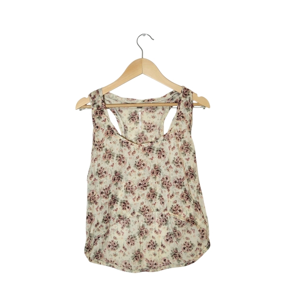 Free‎ People Floral Crop Top XS High Low Hem Racerback Boho Feminine Casual